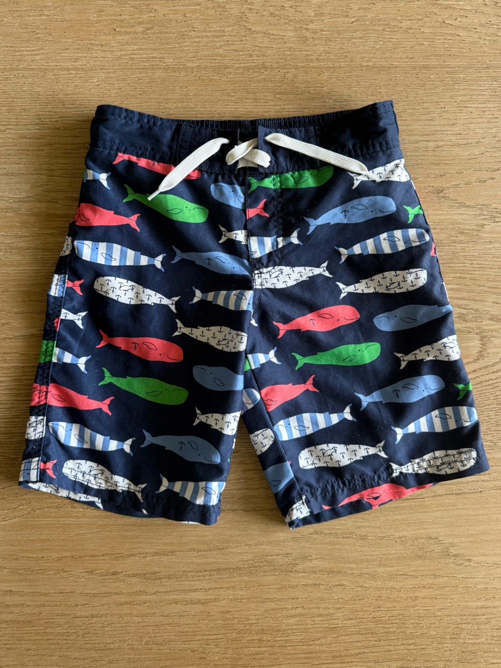 Janie and Jack Boys Sz 6 Navy Lined Whale Swim Shorts
